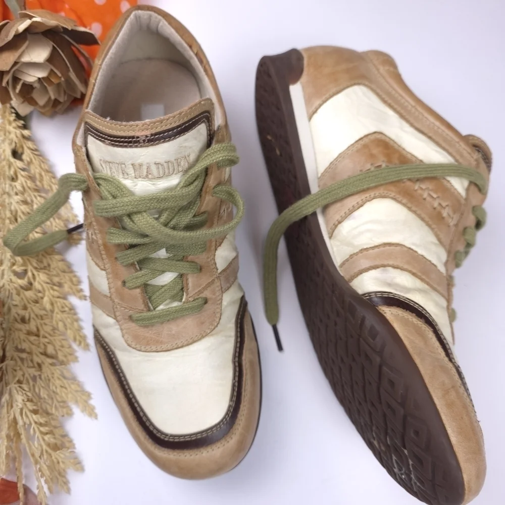 Steve Madden Men Beige and Brown Casual Sneakers Sz 8.5